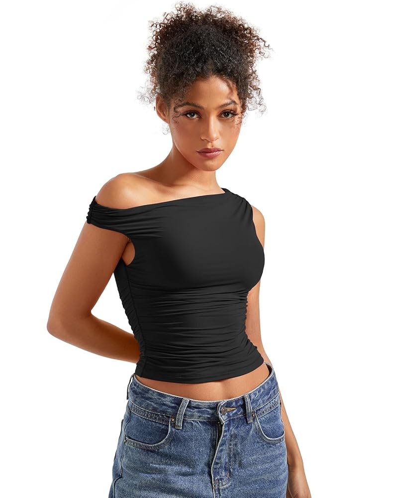 SUUKSESS Women Off Shoulder Tops Sleeveless Shirts Y2K